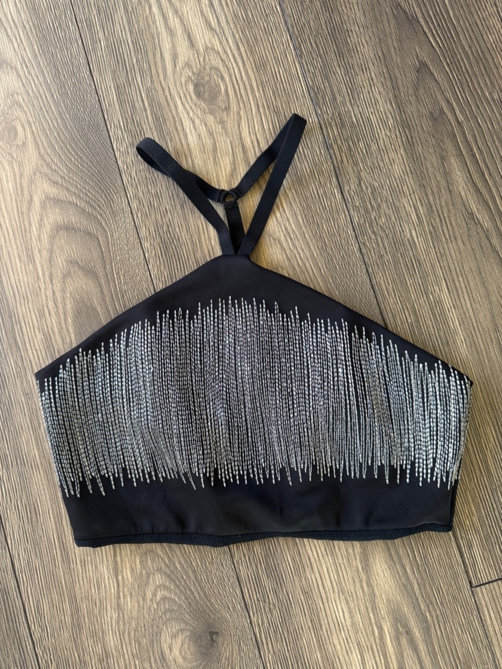 KORAL Black Embroidered Halter Crop Top | Open Back Festival Athleisure